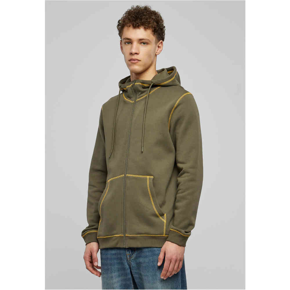 Urban Classics - Organic Contrast Flatlock Stitched Zip hoodie - Green/Yellow